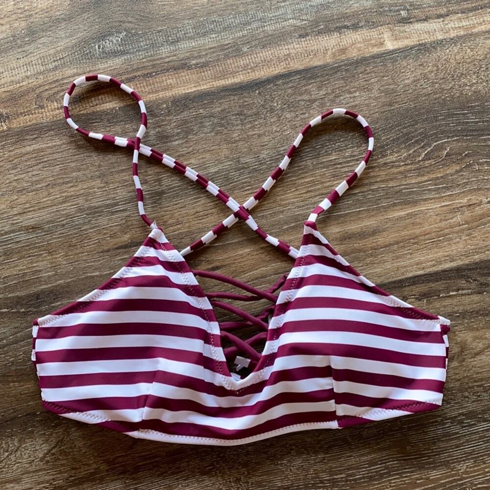 Stripe Strappy Back Lace Up Bikini Top Size Medium